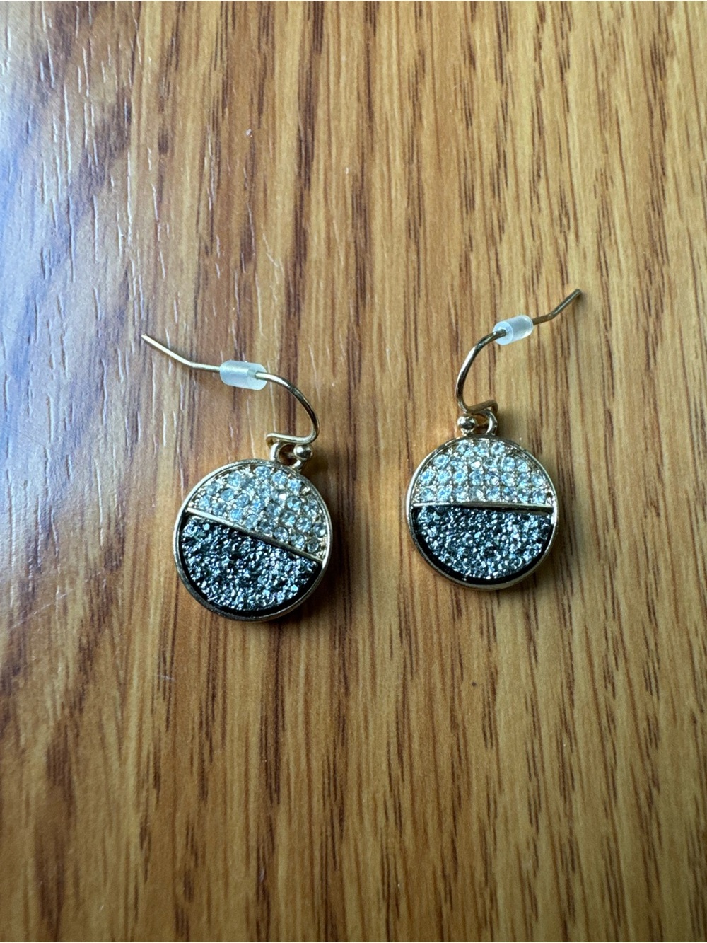 World Market Gold Earrings with Black Druzy, Crystal Accents